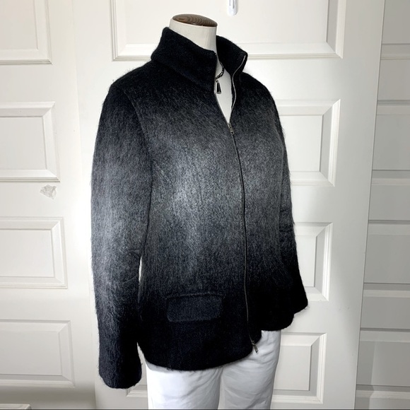 Marc Cain Knit Cardigan Jacket Sz 8 Black Gray Mohair Blend Full Zip Sweater - Picture 9 of 14